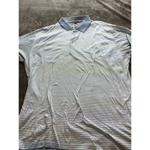 Peter Millar Crown Polo Shirt Men XL White Blue Thin Striped Golf McCleskey Logo - Picture 1 of 6